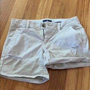 Khaki distressed shorts